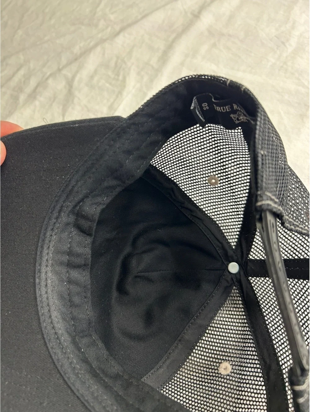 True Religion Black Mesh Trucker Snapback Hat OS Adjustable Logo Cap